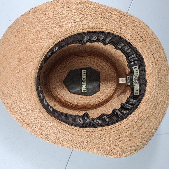 Kate Lord Natural Straw Gambler Hat Khaki Bow Band Cliffs Golf Logo - Picture 3 of 3